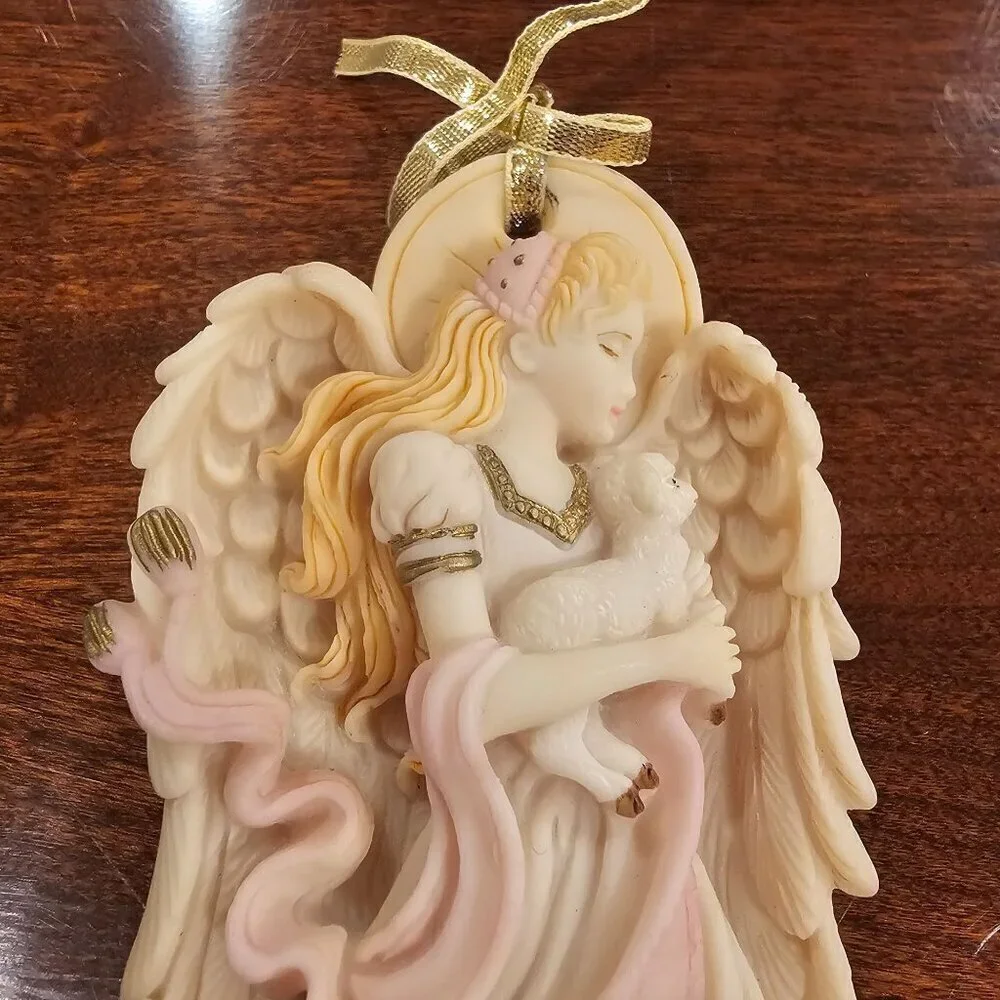 Vintage 1996 A. Luchesi Angel & Lamb Christmas Ornament Handcrafted Resin 5